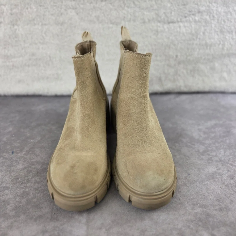 Steve Madden Tan Suede Chelsea Lug Sole Ankle Boots Womens 7 Platform Block Heel